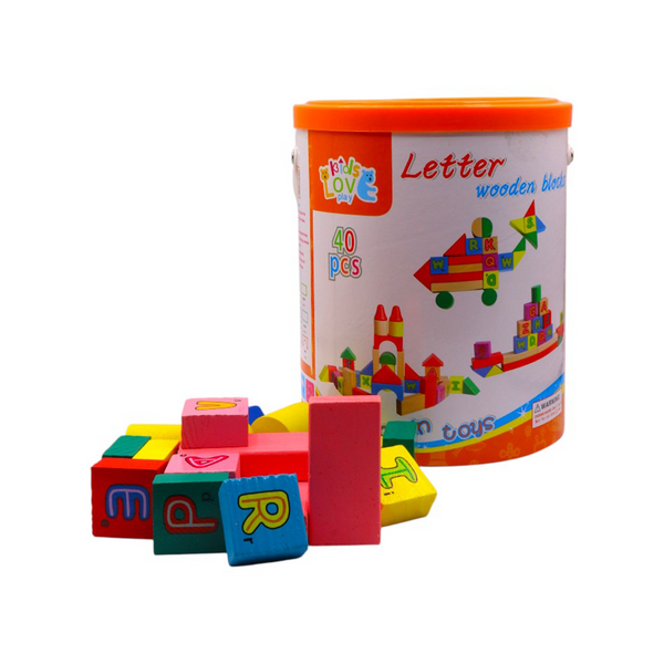 40PCS Wooden Letter Blocks – Castle Shape Educational Toy for Kids | Multi-Color