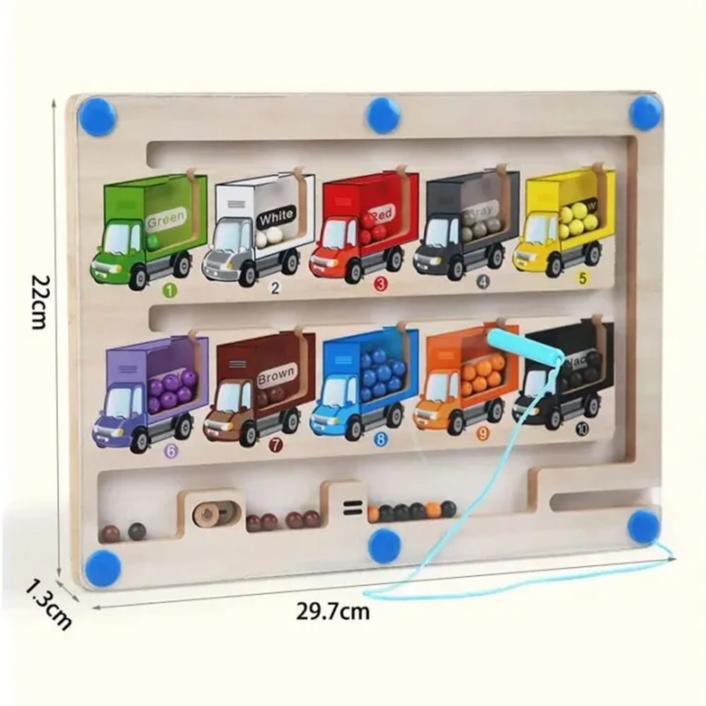 Car Colour & Number Classification Maze – Wooden Magnetic Learning Toy for Kids