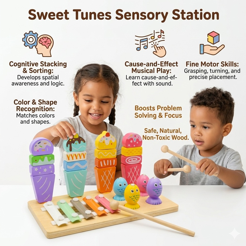 Wooden Ice Cream & Fishing Educational Toy Set for Kids