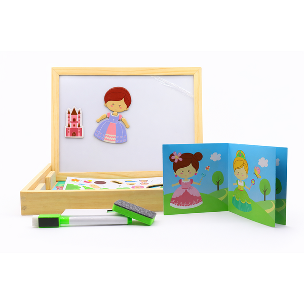 Kids 4-in-1 Magnetic Math & Drawing Montessori Wooden Case – Princess Theme