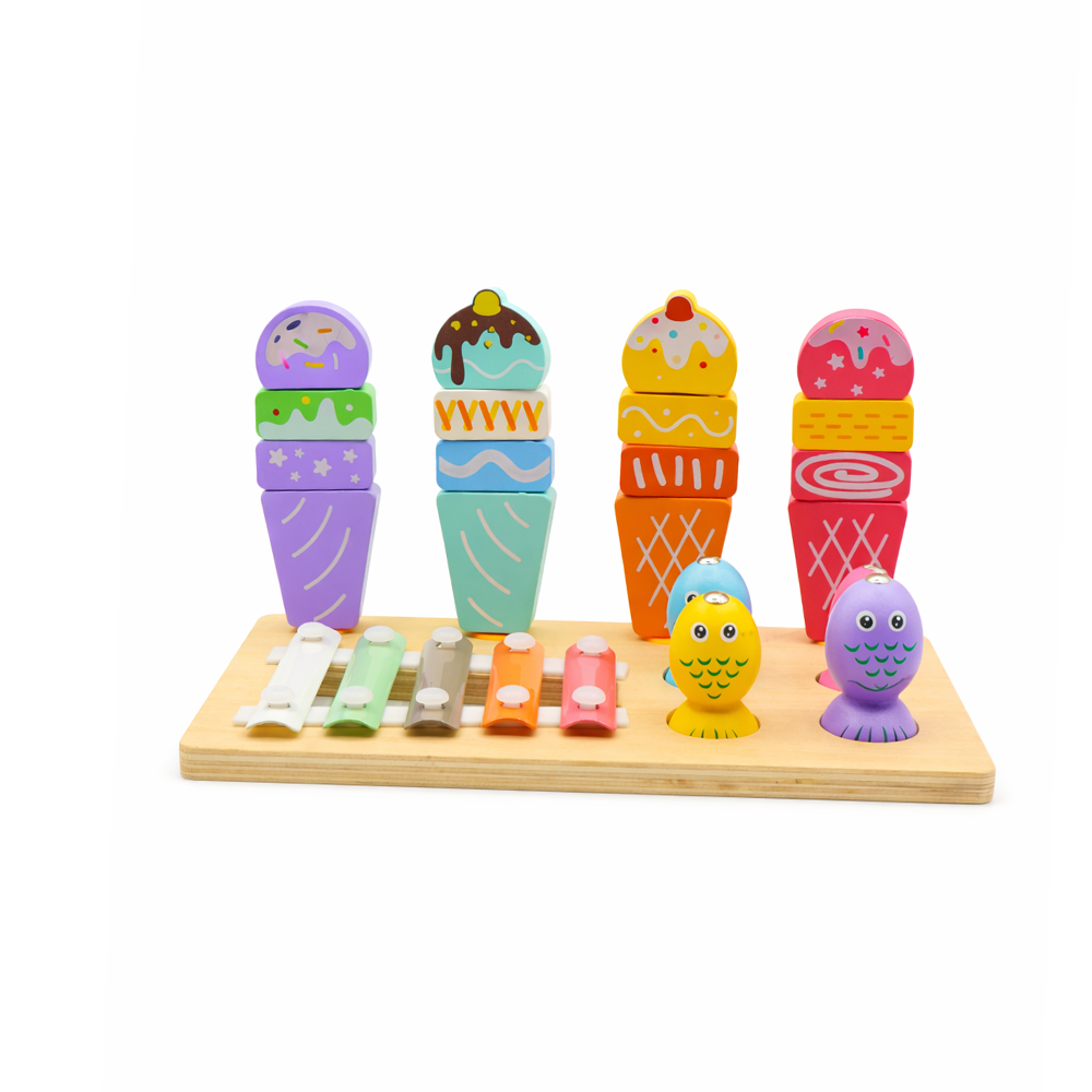 Wooden Ice Cream & Fishing Educational Toy Set for Kids
