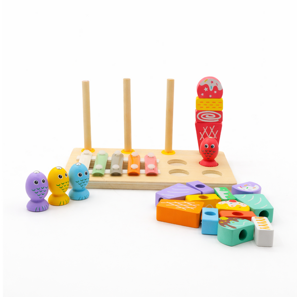 Wooden Ice Cream & Fishing Educational Toy Set for Kids