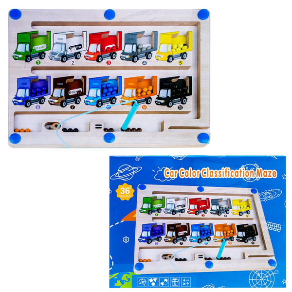 Car Colour & Number Classification Maze – Wooden Magnetic Learning Toy for Kids