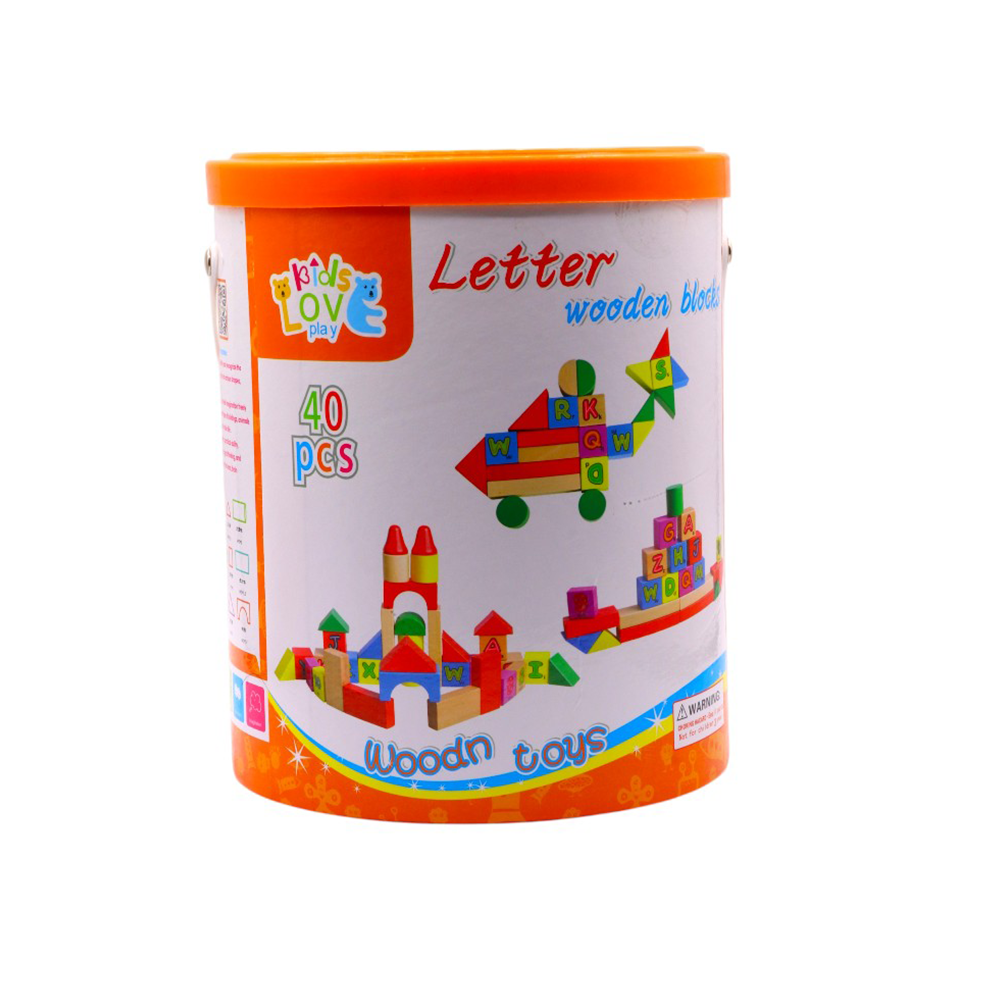 40PCS Wooden Letter Blocks – Castle Shape Educational Toy for Kids | Multi-Color
