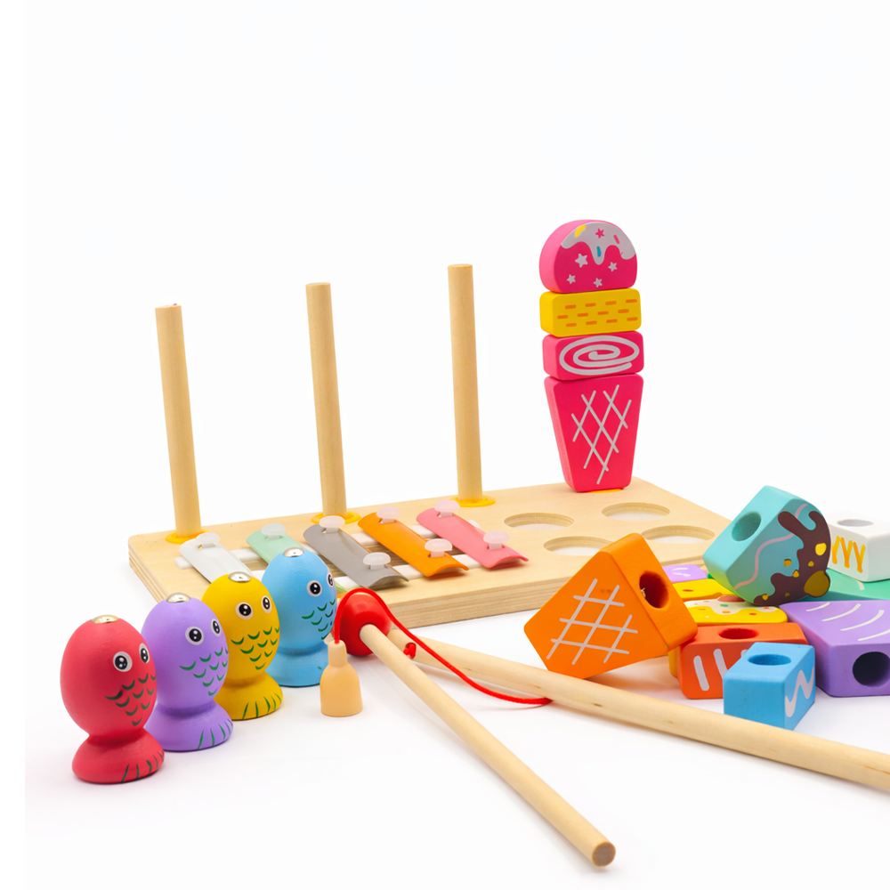 Wooden Ice Cream & Fishing Educational Toy Set for Kids