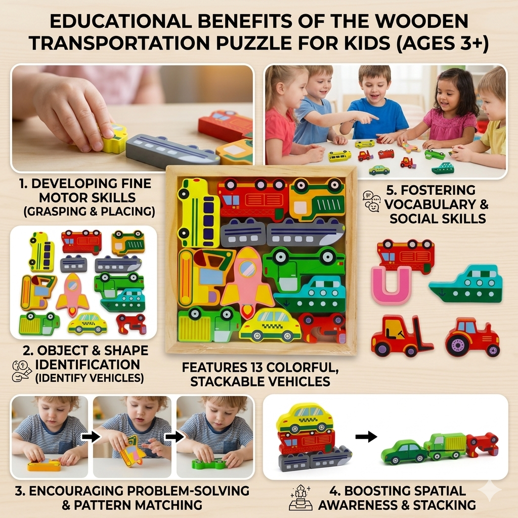 3D Wooden Vechile  Puzzle | Montessori Learning Toy