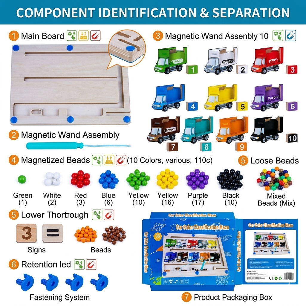 Car Colour & Number Classification Maze – Wooden Magnetic Learning Toy for Kids