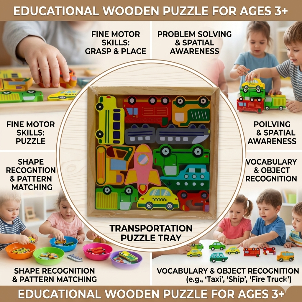 3D Wooden Vechile  Puzzle | Montessori Learning Toy